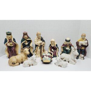11pc Vintage Nativity Set FIGURINES Hand Painted Ceramic Jesus Mary Joseph Kings